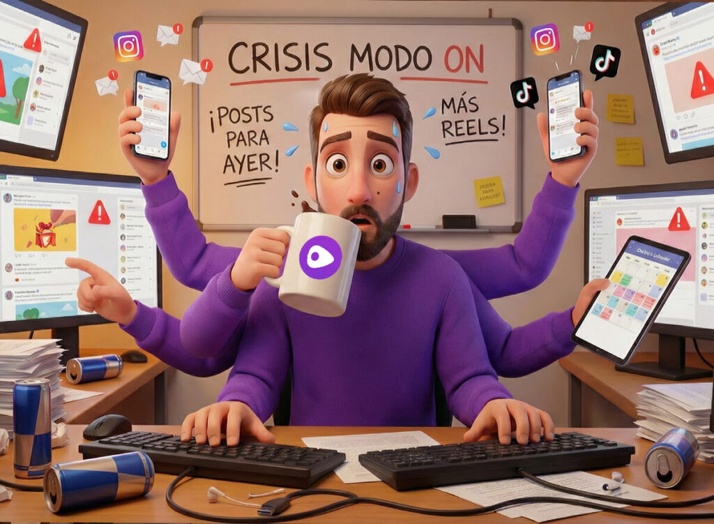 Community Manager gestionando redes sociales desde su móvil.