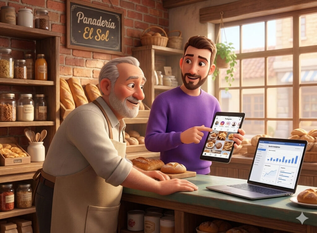 Negocios locales utilizando redes sociales para atraer clientes y mejorar su visibilidad.